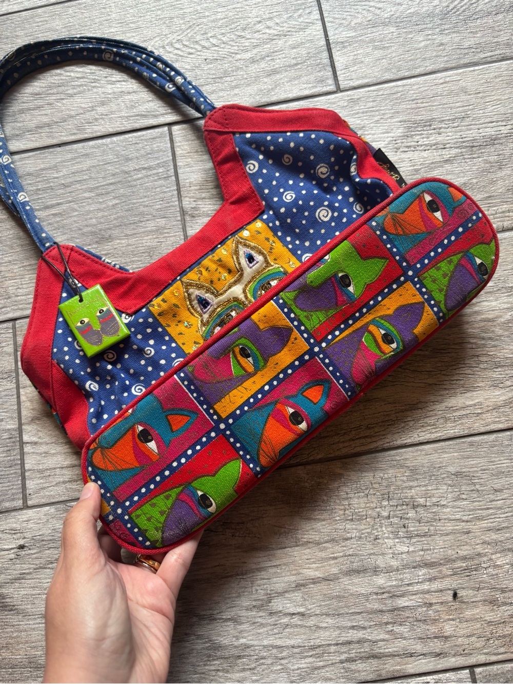 Authentic Vintage Laurel Burch colorful cat canvas shoulder bag - Picture 5 of 9
